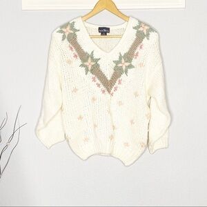 Vintage hunters run Vneck crochet knit sweater M